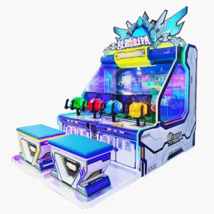 Kuliku Ball Shooting League 4-player arcade game with transparent anti-jam ball tube system, size 70.9" × 105.1" × 101.2"