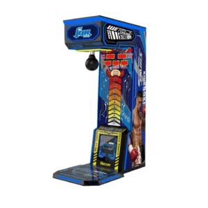 Arcade punching game with gloves and real-time punch strength display