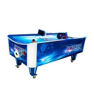 Kuliku Curved Air Hockey kids arcade game with fiberglass body and vibrant LED lights, size 86.6" × 47.2" × 39.4"