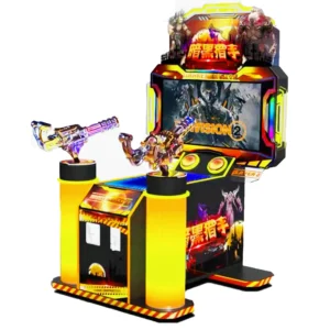 Kuliku Dark Hunter kids shooting arcade game with multi-scene gameplay, reward cards, and prize wheel, size 47.2" × 45.3" × 65.4"