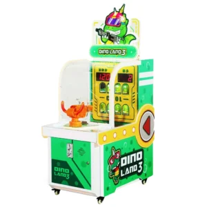 Kuliku Dinosaur Hunter kids shooting game machine with vibrant LED lights and unique design, size 54 × 90 × 160 cm (21.3 × 35.4 × 63 inches)
