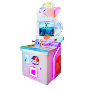 Kuliku Little Cute Cat kids arcade machines with colorful design, suitable for malls, supermarkets, and children’s playgrounds, size 95 × 61 × 120 cm (37.4 × 24 × 47.2 inches)