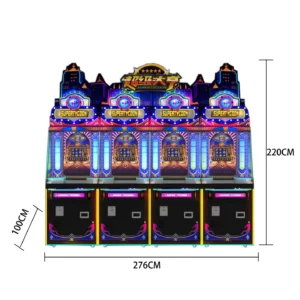 Kuliku Super Tycoon 4-player coin pusher arcade game linked set of 36 units, size 108.7 by 39 by 87 inches