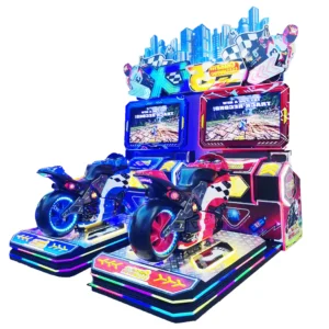 Kuliku 42-inch motion motorcycle 2-player arcade simulator with full dynamic body, size 92.5" × 102.4" × 104.3"