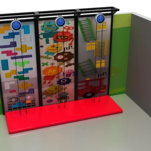 Commercial 3-lane interactive kids climbing wall with Tetris/cartoon/fire truck themes for indoor playgrounds and FECs