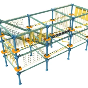 Commercial 3-level rectangular ropes course with net maze, tire obstacles, and aerial challenges for family entertainment centers