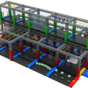 Commercial 3-story indoor adventure obstacle course with steel frame, multi-level challenges for FECs & trampoline parks