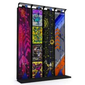 Commercial 4-lane graffiti cyber kids climbing wall with 4 trendy themes for indoor FECs and teen parks