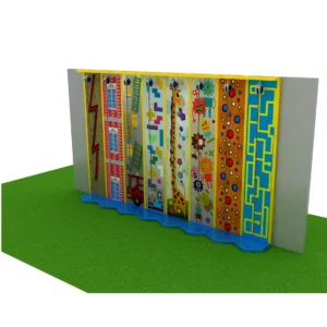 Commercial 8-lane kids climbing wall with 8 fun themes (building/giraffe/monster/maze) for indoor playgrounds and FECs