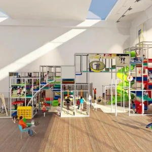 Commercial indoor adventure playground with climbing obstacles, net bridges for kids activity centers & schools