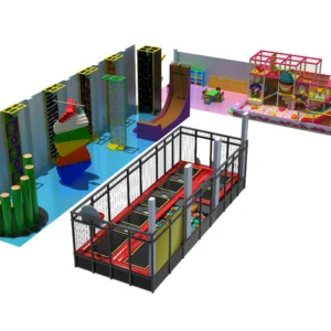Commercial all-in-one indoor playground with creative climbing walls, trampoline, ball pit, and soft play for family entertainment centers
