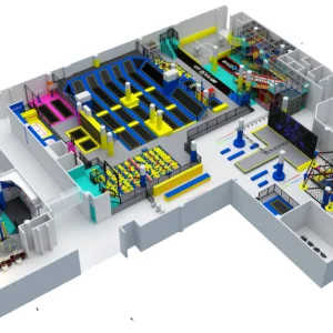 Commercial urban trampoline park with obstacle course, foam pit & interactive challenges for malls & FECs