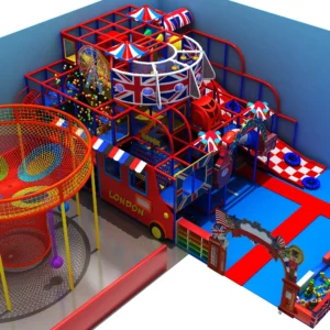 Commercial British themed indoor playground with soft play, trampoline net for malls & kindergartens