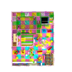 Commercial candy-themed indoor soft play floor plan, kids playground layout for malls & kindergartens