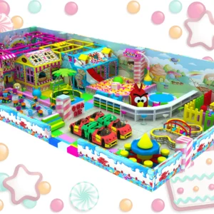 Commercial candy-themed indoor playground with soft play, ball pit, driving zone for malls & activity centers