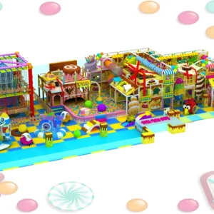 Commercial candy-themed indoor playground with soft play, ball pit, obstacle courses for malls & activity centers