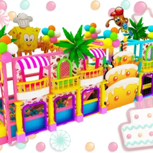 Commercial candy-themed indoor soft play, two-story kids playground equipment for malls & kindergartens