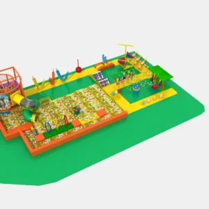 Commercial cartoon-themed indoor soft play with large ball pit, slides & interactive stations for FECs & malls