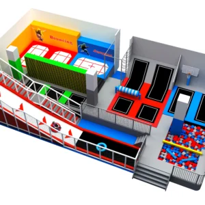 Commercial colorful trampoline park with dry slide, foam pit, basketball courts for kids & families in malls