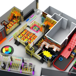 Commercial comic pop trampoline park with rope course, foam pit & interactive slides for malls & youth centers