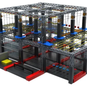 Commercial double level ninja obstacle course with heavy duty steel truss, multi-challenges for FECs & trampoline parks