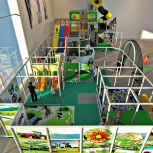 Commercial farm themed indoor soft play with ball pit, spiral slide for FECs, malls & activity centers