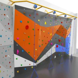 Commercial indoor auto-belay climbing wall with colorful holds, multi-angle surfaces for FECs, gyms & adventure centers