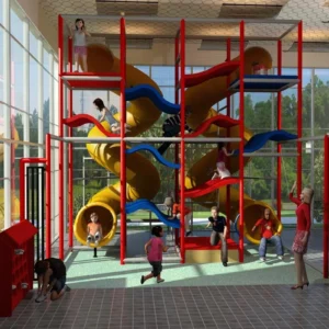 Commercial indoor double spiral slide with climbing platforms for kids, FECs, malls & activity centers