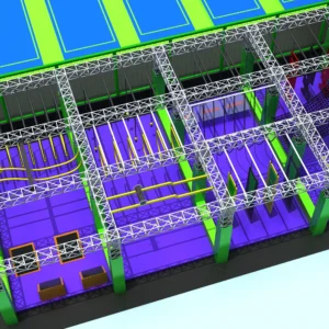 Commercial indoor modular ninja obstacle course with steel truss, multi-zone challenges for FECs & trampoline parks