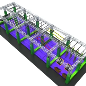 Commercial indoor multi-level ninja obstacle course with steel frame, multi-stations for FECs & adventure centers