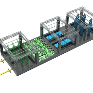 Commercial indoor segmented ninja obstacle course with foam pit, steel frame, multi-stations for FECs & trampoline parks