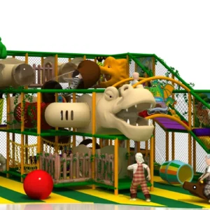 Commercial jungle-themed indoor soft play with crocodile slide, treehouse for FECs, malls & activity centers