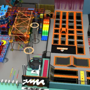 Commercial KIZA-themed adventure park with trampolines, obstacle course & kids' soft play for malls & FECs