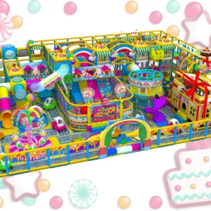 Commercial large indoor playground with candy castle, ball pit, driving zone and slides for malls