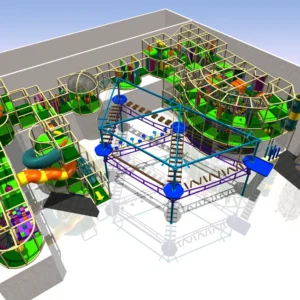 Commercial indoor adventure playground with rope net, spiral slides, climbing wall, obstacle courses for malls & activity centers