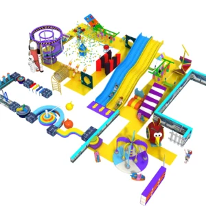 Commercial indoor ninja obstacle course with dual slides, ball pit, fitness obstacles for kids FECs