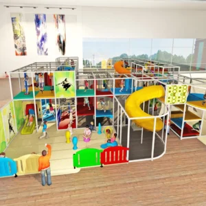 Front view of commercial modular indoor adventure play with sensory zone for FECs & malls