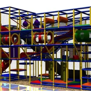 Commercial multi-level indoor soft play playground with spiral slides, tunnel crawls, obstacle courses for malls & activity centers