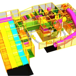 Commercial multi-level indoor soft play with dual wave slides, spiral tube, obstacle courses for malls & activity centers
