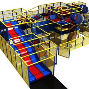 Commercial multi-level indoor soft play with dual wave slides, tunnel crawls, obstacle courses for malls & activity centers