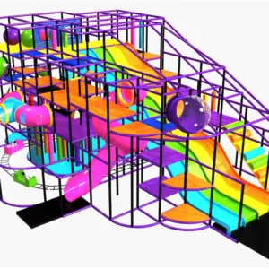Commercial rainbow-themed indoor soft play with dual slides, tunnels, obstacle courses for malls & activity centers