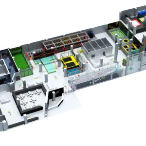 Commercial large indoor adventure park with trampolines, obstacle courses & party rooms for malls & FECs