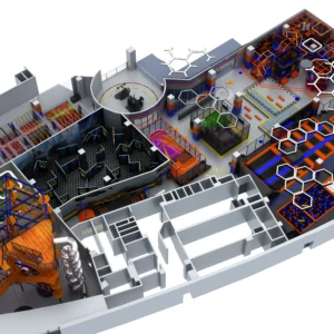 Commercial sci-fi trampoline park with rope course, foam pit & STEM challenges for malls & adventure parks