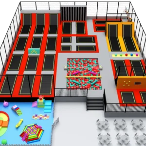 Commercial large trampoline park with toddler soft play, foam pit & seating area for family malls & FECs