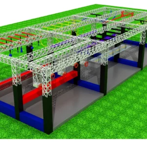 Commercial large steel truss ninja obstacle course with multi-challenges, swing bars for FECs & trampoline parks