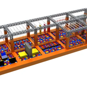 Commercial long strip ninja obstacle course with million ball pit, steel frame, multi-challenges for FECs & trampoline parks