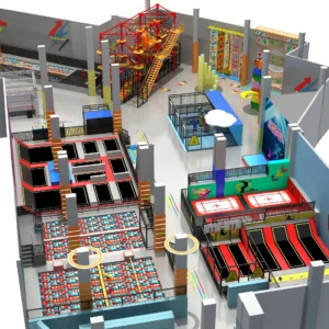Commercial urban extreme trampoline park with obstacle course, foam pit & kids' play for malls & FECs