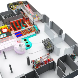 Commercial all-in-one trampoline park with zipline, obstacle course & foam pit for malls & family centers
