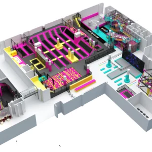 Commercial neon pop trampoline park with archery tag, rope course & foam pit for malls & youth centers