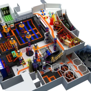 Commercial multi-level adventure park with trampolines, obstacle course & foam pit for malls & FECs